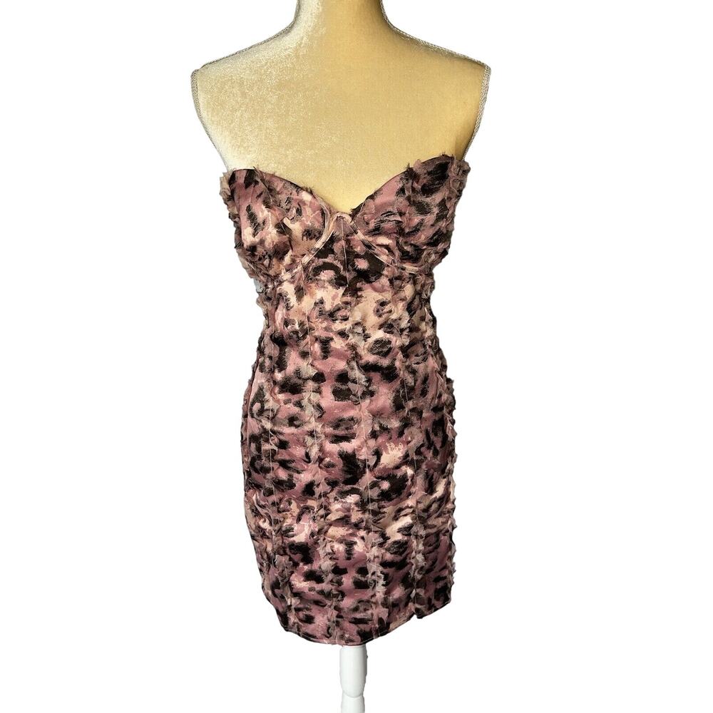 Asos Design Satin Mini Dress Pink Leopard Size US 14